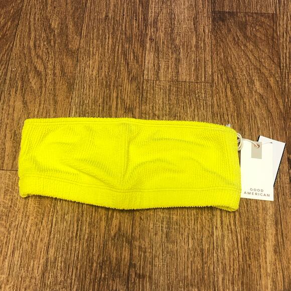 Good American Electric Yellow Crinkle Basic Bandeau Swim Bikini Top Size 1/2 - Picture 1 of 7